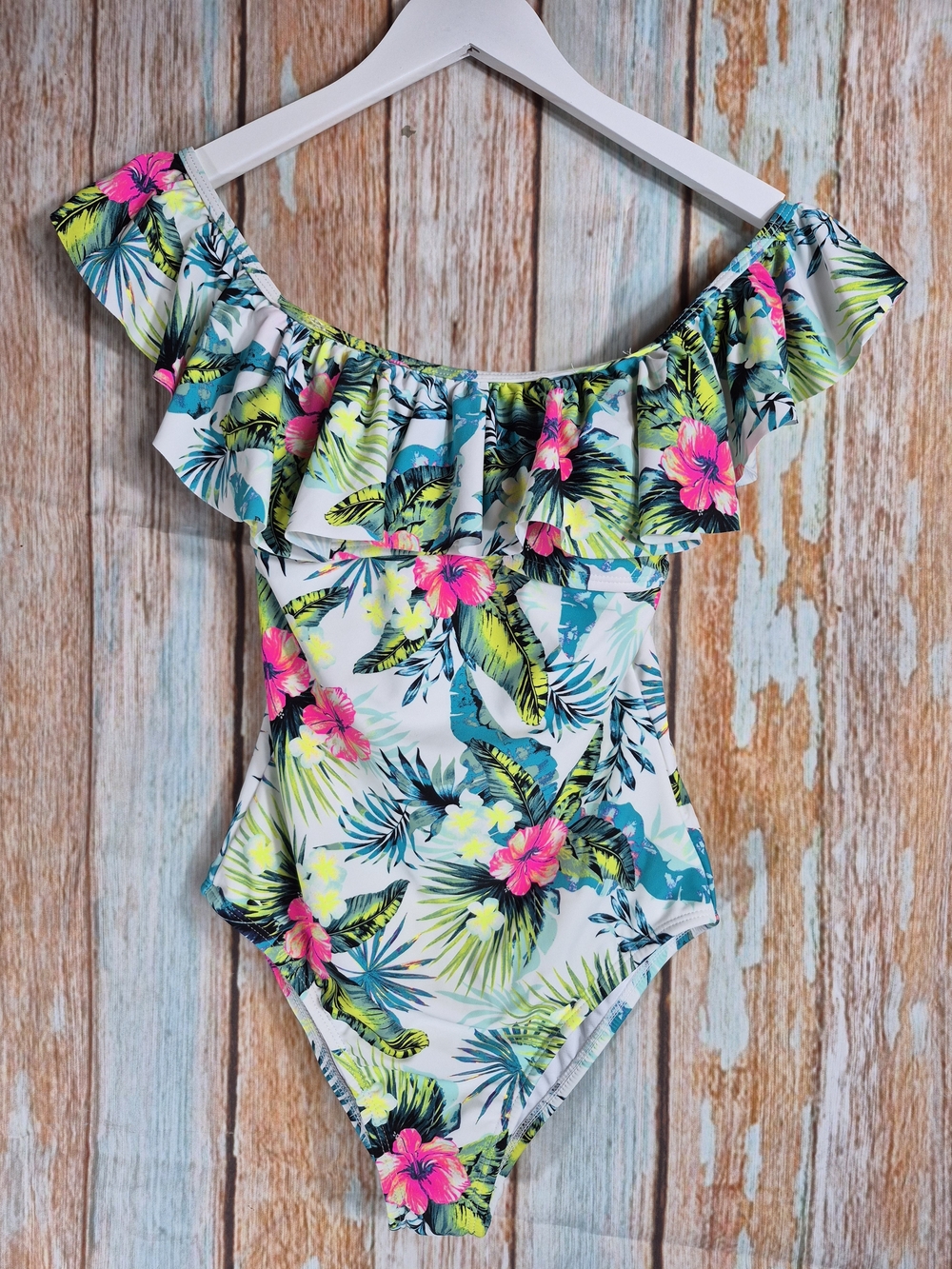 Arizona Jean Co Floral Swim Top - White with Neon Floral